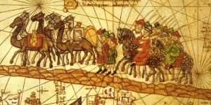 Illustrated map depicting the journey of the Venetian merchant Marco Polo (1254 - 1324) along the silk road to China. (Photo by MPI/Getty Images)